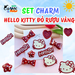 [SALE 20K] Set Charm Hello Kitty Đỏ Rượu Vang Baby Cute – Nơ Chấm Bi, Trái Tim, Sao & Hello - charm dễ thương hottrend