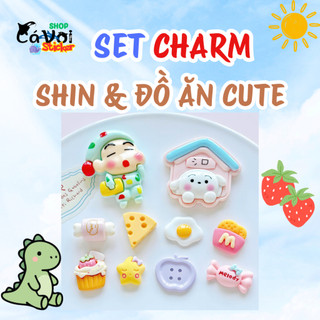 SetCharm Shin Cậu Bé Bút Chì & Đồ Ăn Cute Baby Pastel – Charm Gắn Dép Ngộ Nghĩnh, Phụ Kiện DIY Dép Xinh