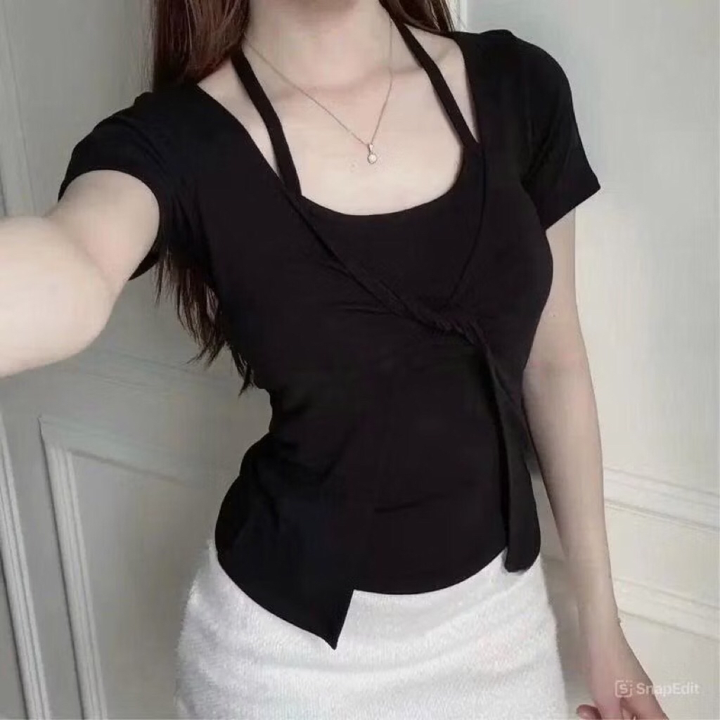 [Deal mở bán] Áo kiểu cổ yếm phối thun nữ A124 | BigBuy360 - bigbuy360.vn