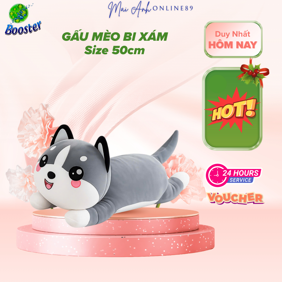 Gấu mèo bi xám, Gấu mèo Alaska 45cm đáng yêu, thú nhồi bông mềm mịn [freeship]