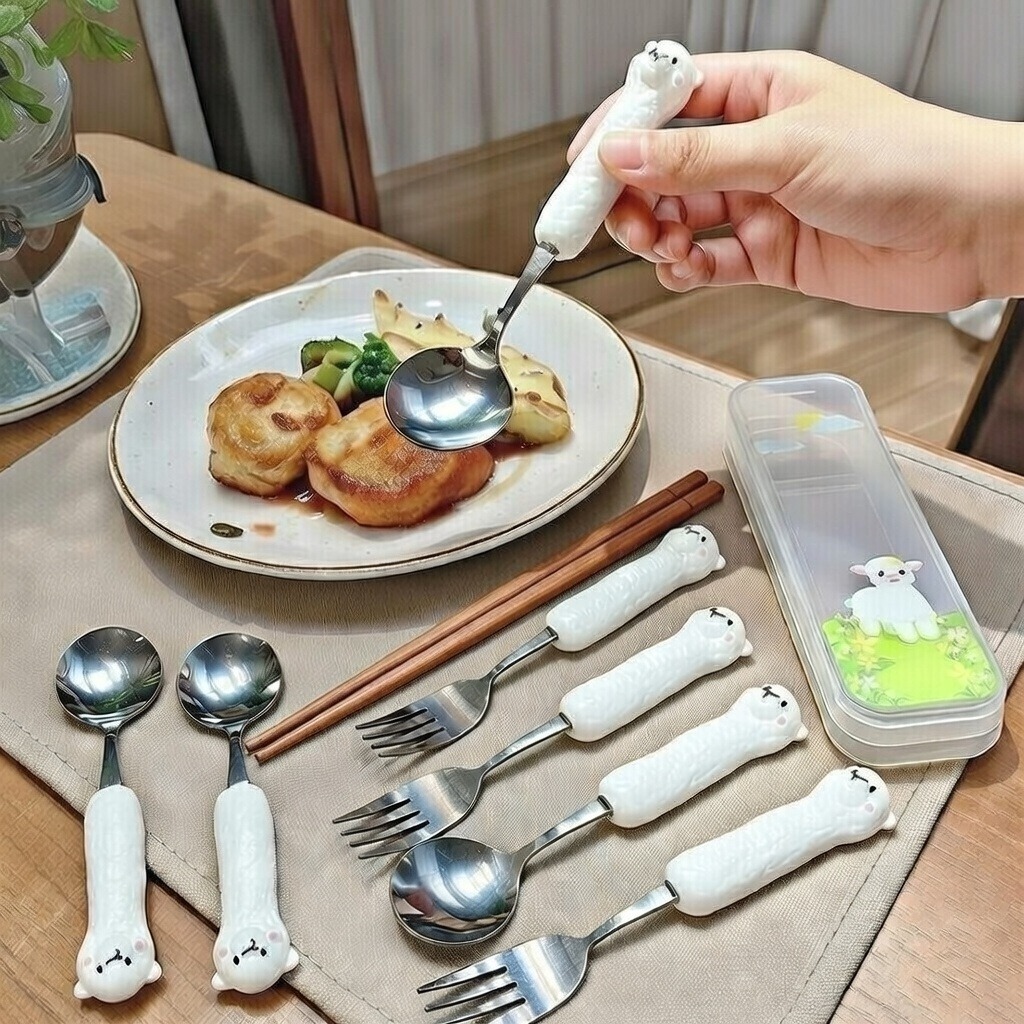 Bộ Muỗng Đũa Nĩa Inox Hình Alpaca Cute Có Hộp – Đồ Ăn Cá Nhân Mang Đi