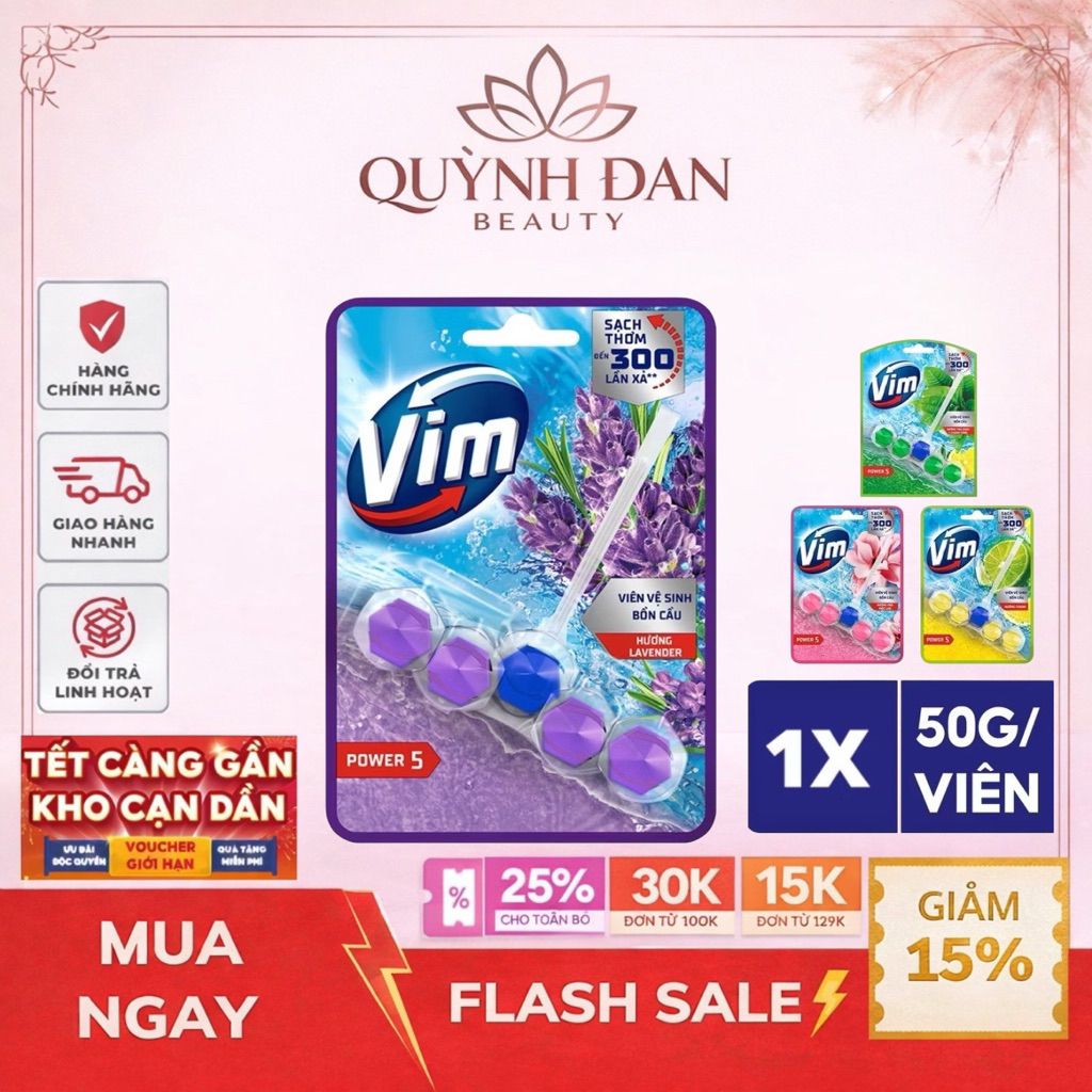 Viên Vim Treo Vệ Sinh Bồn Cầu Vim Power 5 | Sạch Thơm Đến 300 Lần Xả (50g-55g/viên)
