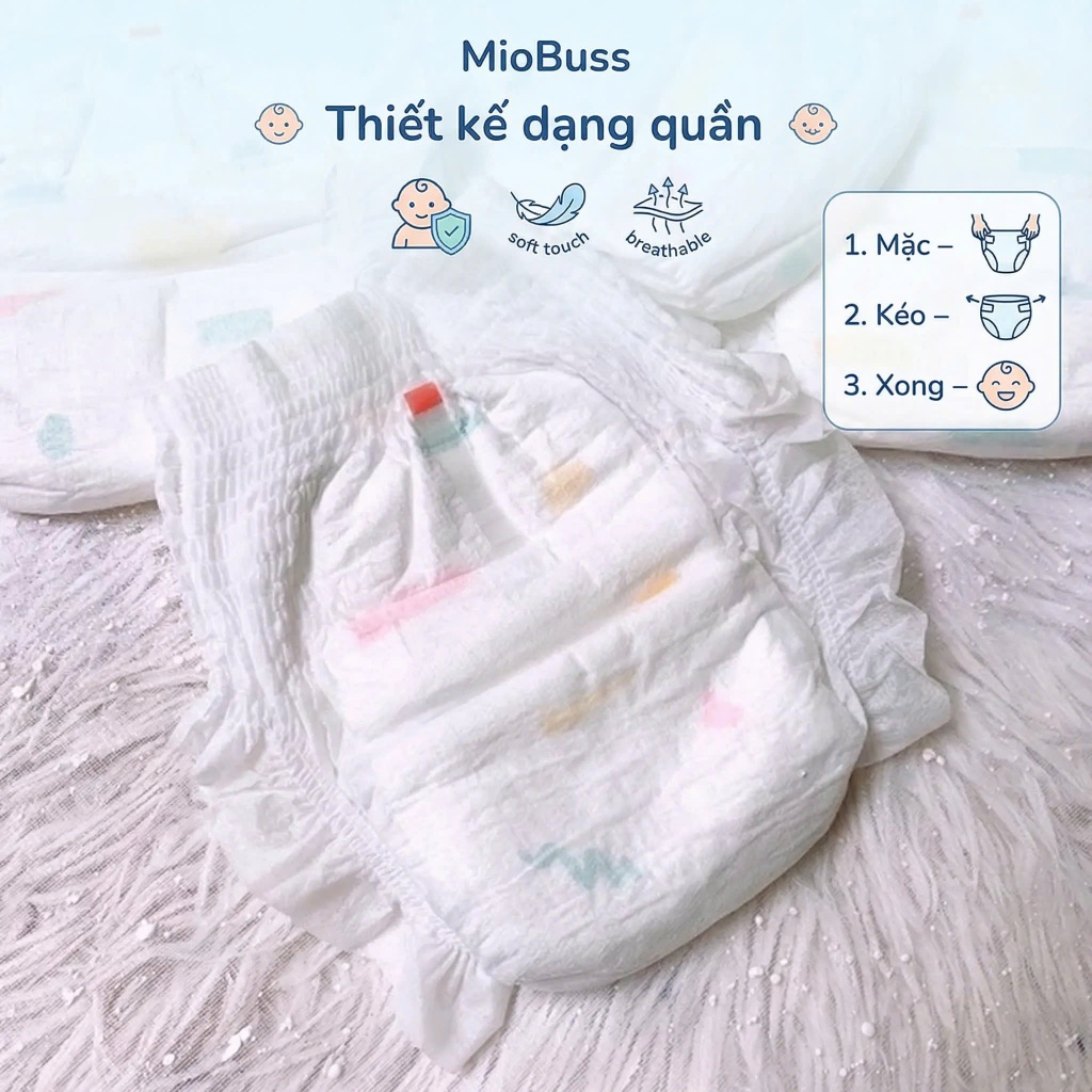 [150 miếng] MioBusS Tã bỉm quần trẻ em Size M/L/XL/2XL/3XL/4XL – Siêu mềm, thấm hút nhanh