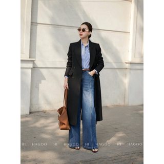Quần Jeans nữ bổ can sườn dáng suông HAGOO phong cách công sở thanh lịch cao cấp [Q1001]