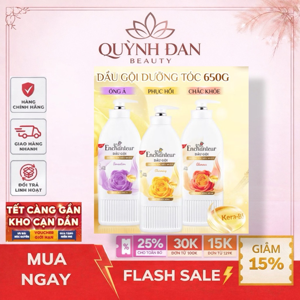 Dầu gội dưỡng tóc siêu mượt Enchanteur Charming/Sensation Keratin 650g
