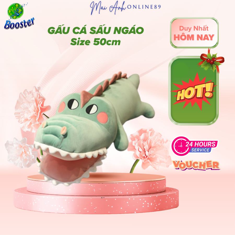 Gấu bông cá sấu ngáo chất liệu vải nhung co giãn 4 chiều cá sấu mặt ngáo kích thước 55cm