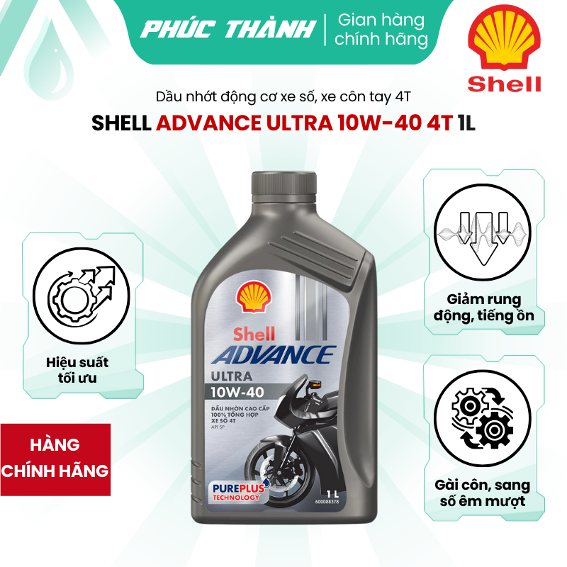 SHELL ADVANCE ULTRA 10W-40 API SP 1Lit, Tổng Hợp 100% Dành Cho Xe Số, Xe Côn Tay - Mẫu Mới 2025