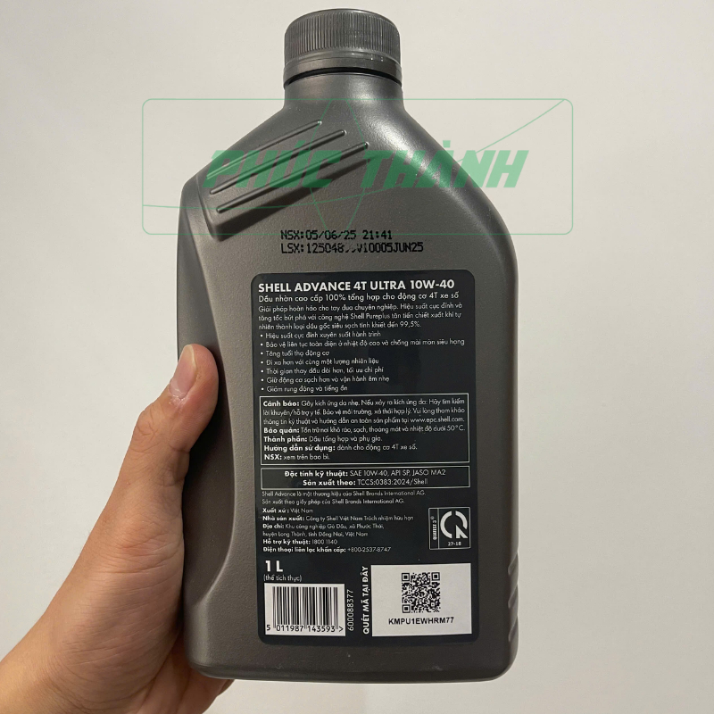 SHELL ADVANCE ULTRA 10W-40 API SP 1Lit, Tổng Hợp 100% Dành Cho Xe Số, Xe Côn Tay - Mẫu Mới 2025