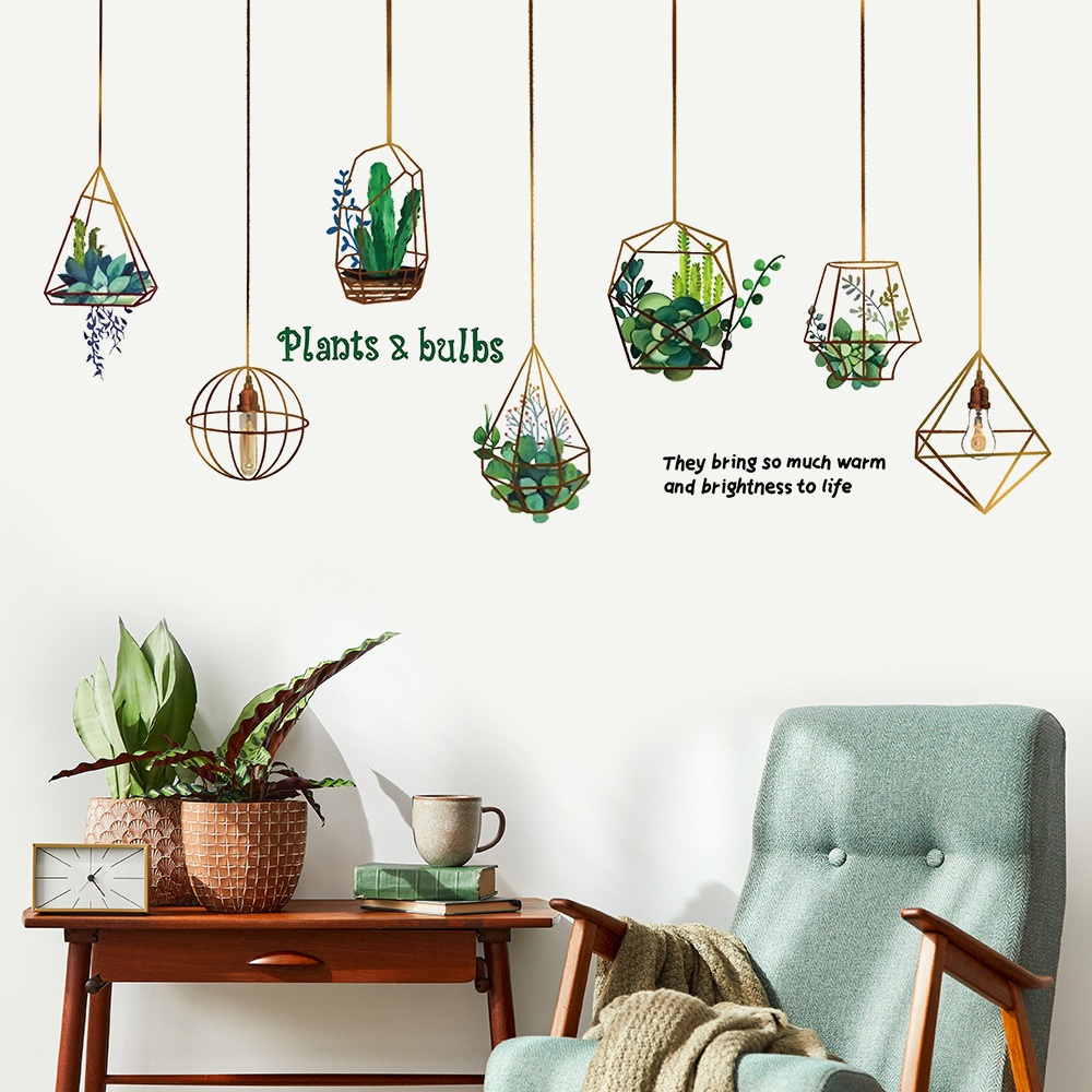 Decal Dán Tường Chậu Cây Treo Có Keo Sẵn 155x80.5cm - Trang Trí Tường Phong Cách Bắc Âu