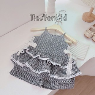 Quần áo trẻ em, Set 2 dây hè bé gái dáng áo váy và quần vải thô mềm 9-27kg s2121