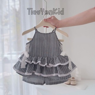 Quần áo trẻ em, Set 2 dây hè bé gái dáng áo váy và quần vải thô mềm 9-27kg s2121