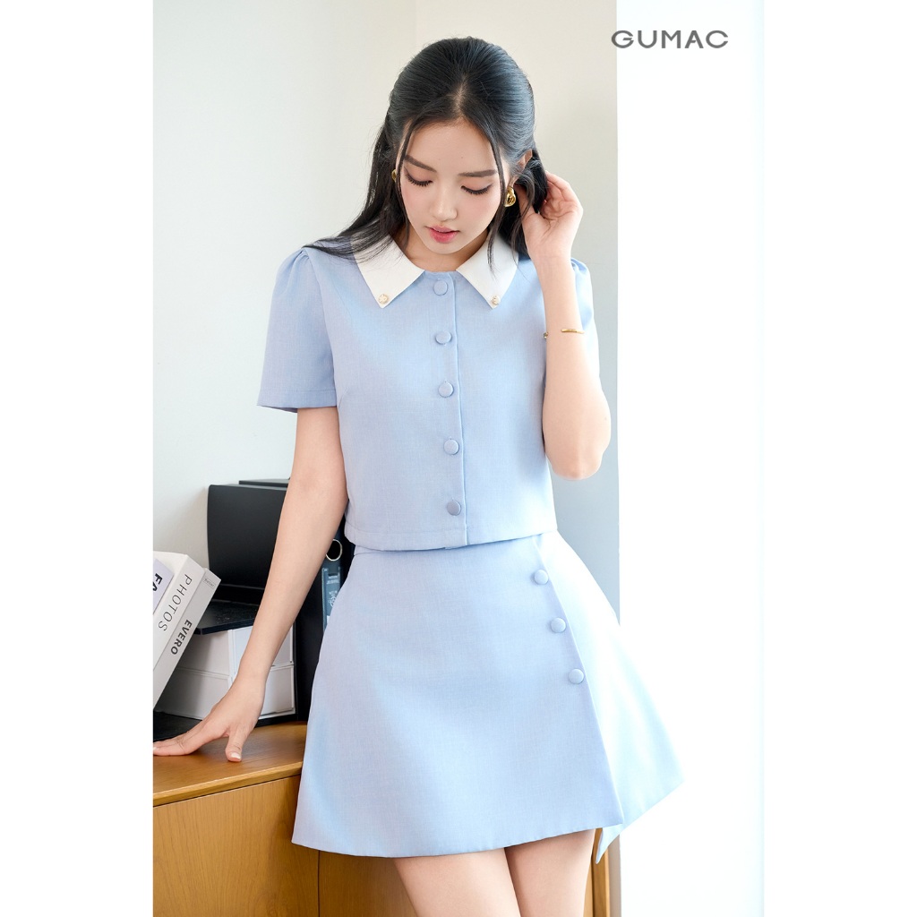 Set lẻ Áo dáng lửng phối cổ  AF07053 - Chân váy nữ GUMAC A  VF07052