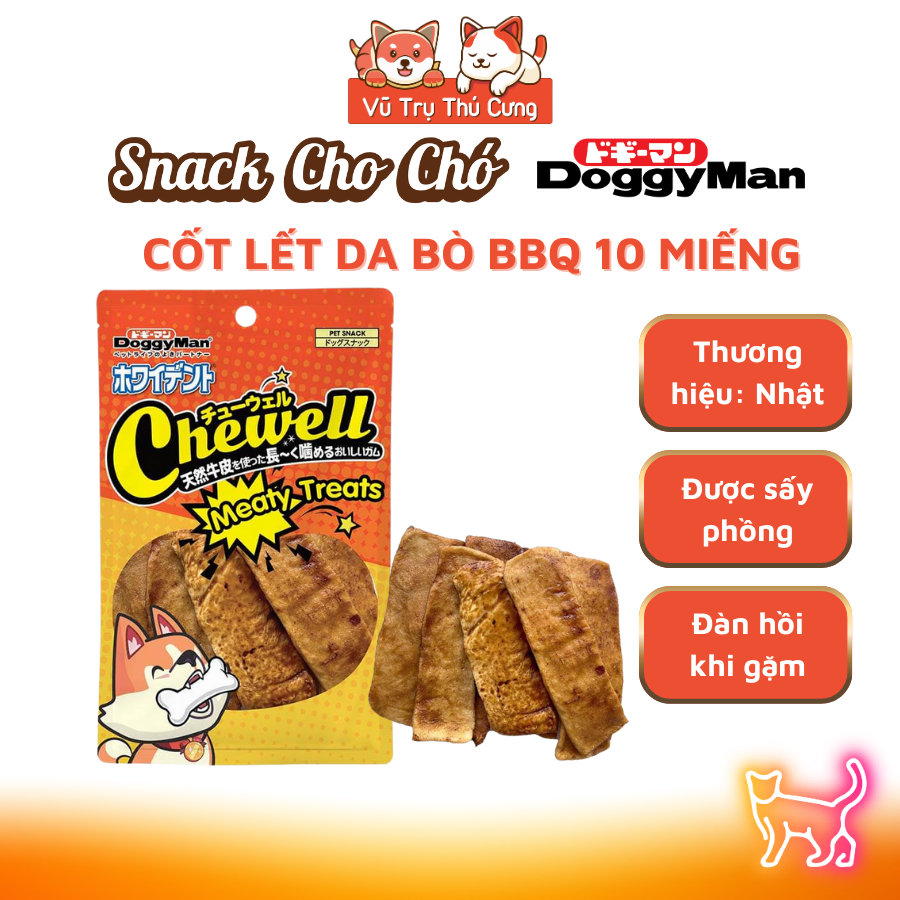Snack Thưởng Cho Chó Thịt Cốt Lết Da Bò Doggyman Nhật Bản – Gói 10 Miếng