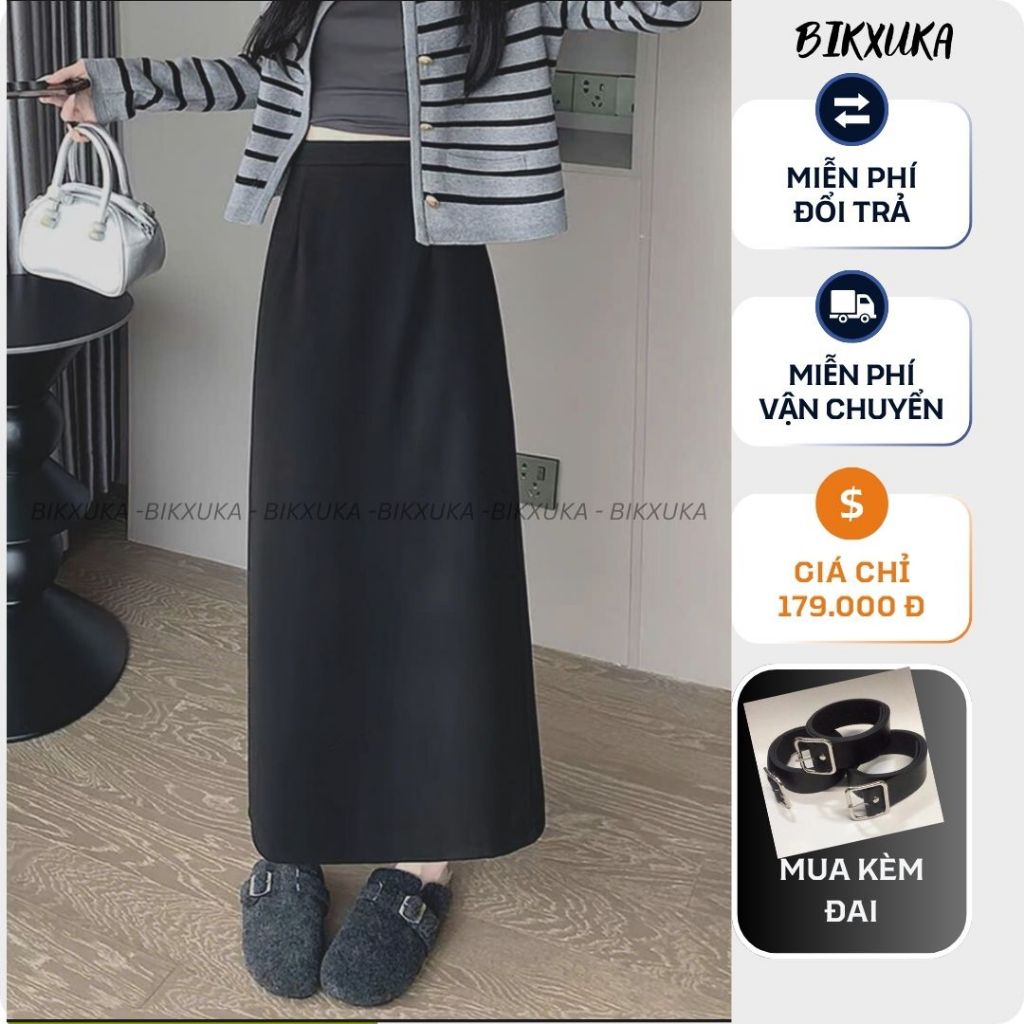 Chân váy A phong cách hàn quốc dáng dài 90cm chất umi co giãn 4 chiều CV03B
