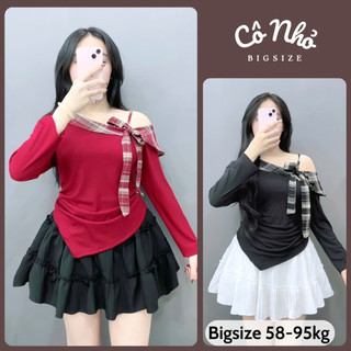 Áo Thun Kiểu Trễ Vai Bigsize Nữ Áo Ôm Tay Dài Vạt Chéo Tôn Dáng Cho Chubby 58-92kg A333