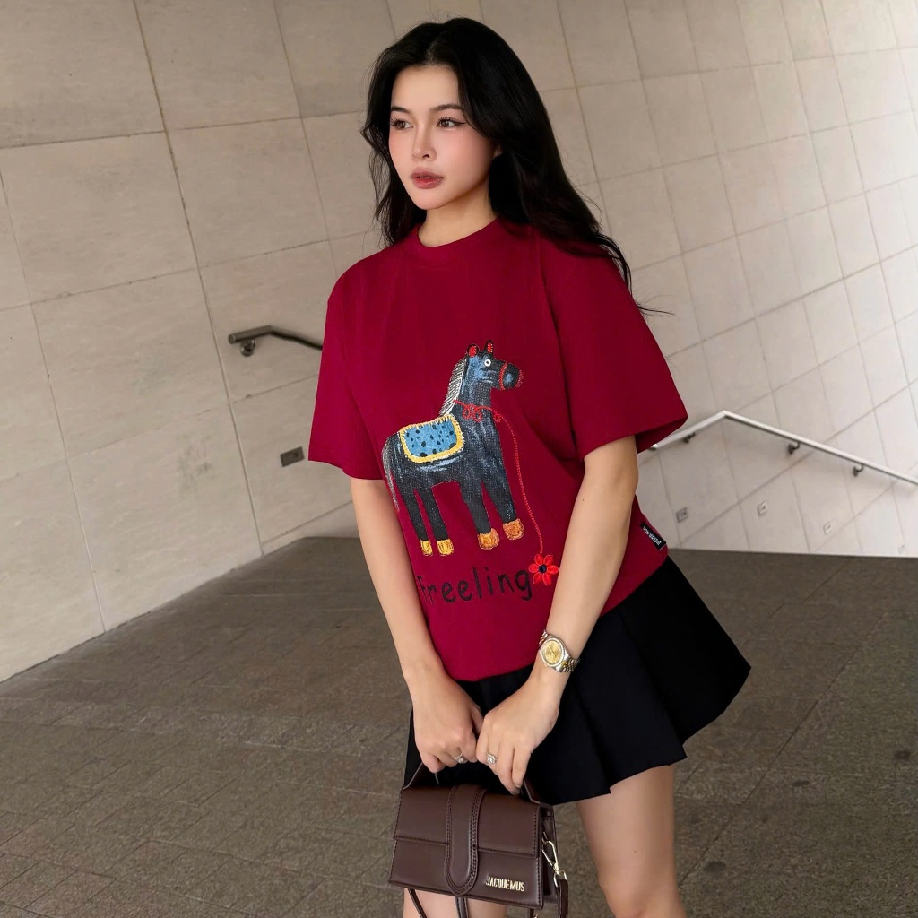 Áo Thun Mirage Chú Ngựa Đỏ Thêu Tinh Xảo Chất 100% Cotton Mềm Mịn Thoáng Mát.