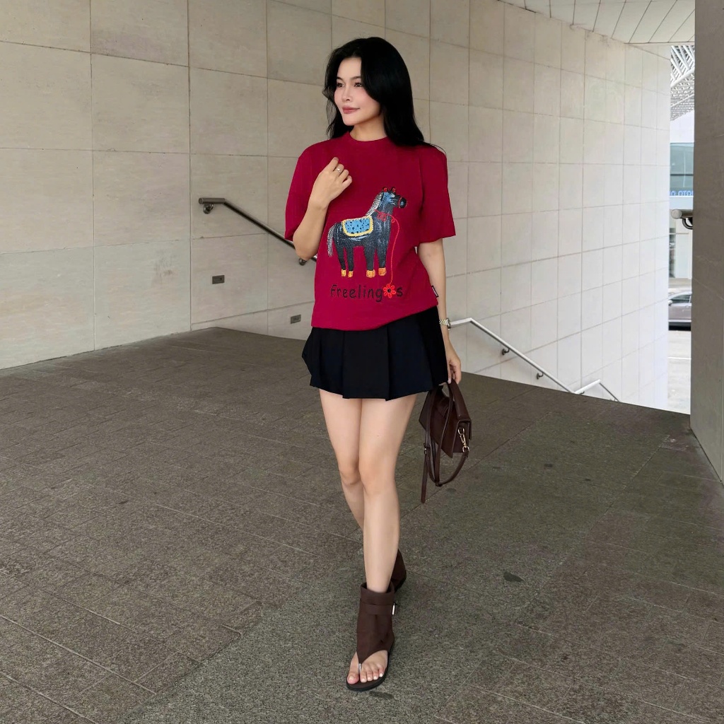 Áo Thun Mirage Chú Ngựa Đỏ Thêu Tinh Xảo Chất 100% Cotton Mềm Mịn Thoáng Mát.