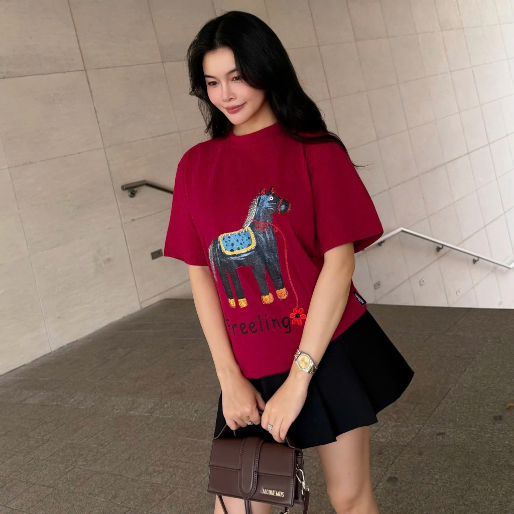 Áo Thun Mirage Chú Ngựa Đỏ Thêu Tinh Xảo Chất 100% Cotton Mềm Mịn Thoáng Mát.