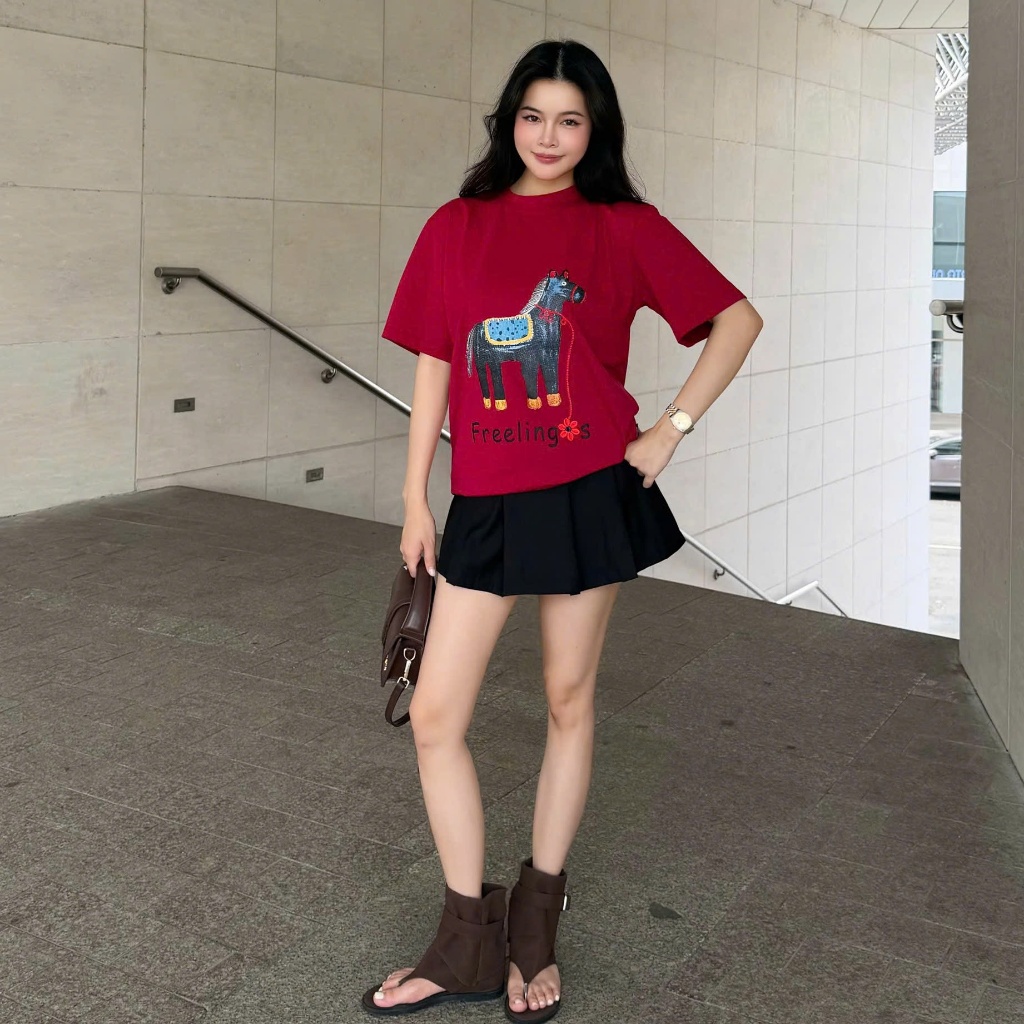 Áo Thun Mirage Chú Ngựa Đỏ Thêu Tinh Xảo Chất 100% Cotton Mềm Mịn Thoáng Mát.
