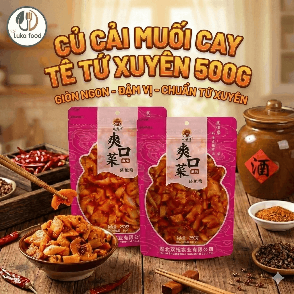 Rau củ cải cay tê Tứ Xuyên túi 208g và túi 500g - Giòn sần sật, Ngon Đậm Vị, cay tê đầu lưỡi