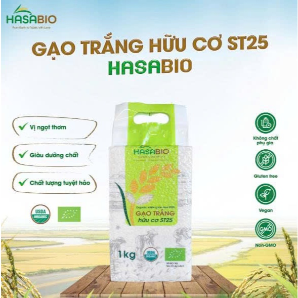 Gạo hữu cơ HASA BIO, Gạo Trắng ST25 thơm ngon 1kg