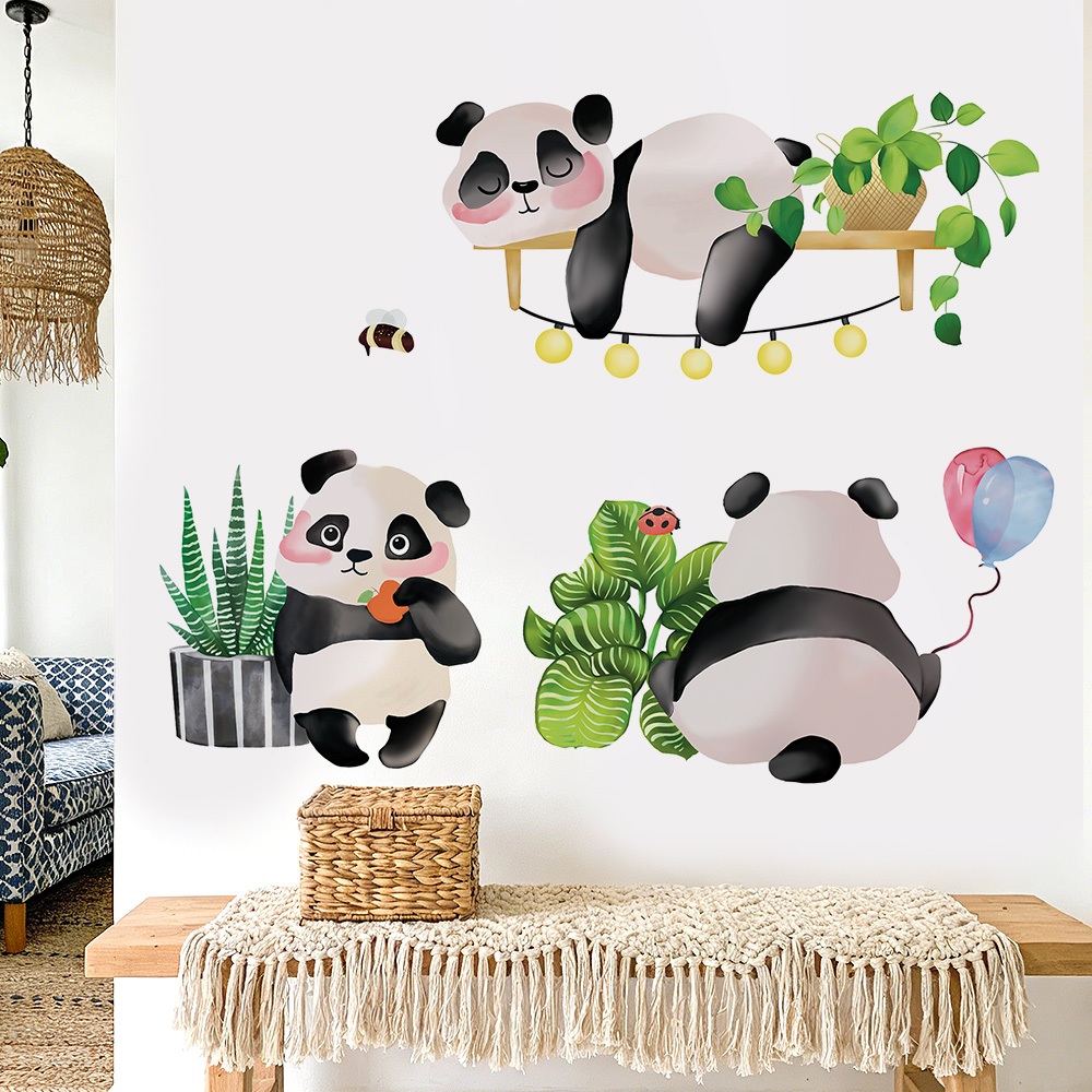 Decal Dán Tường Gấu Trúc Vui Chơi Đáng Yêu Có Keo Sẵn 87x71cm - Trang Trí Phòng Cho Bé