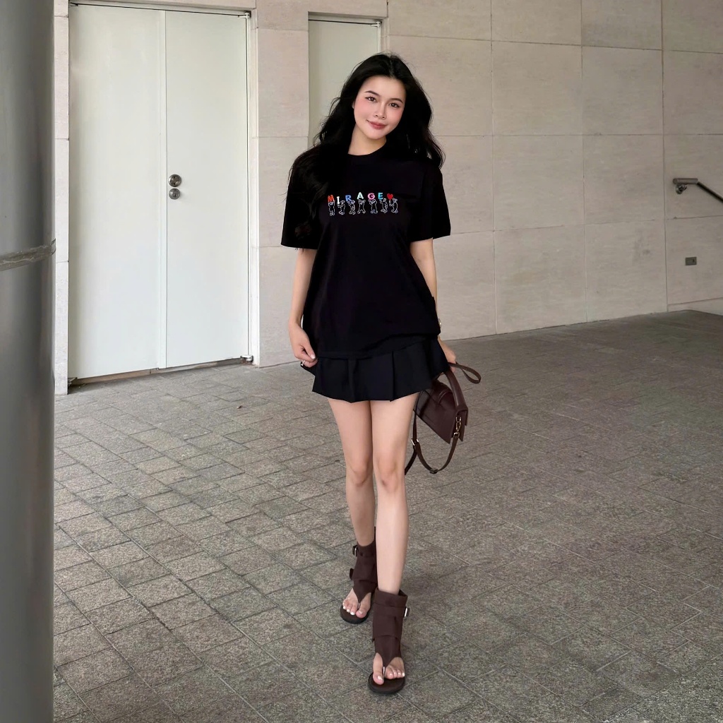 Áo Thun Mirage Thêu Chữ Màu Đen Nghệ Thuật Chất 100% Cotton Mềm Mịn Thoáng Mát.