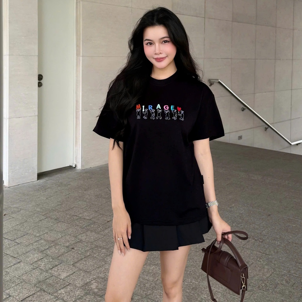 Áo Thun Mirage Thêu Chữ Màu Đen Nghệ Thuật Chất 100% Cotton Mềm Mịn Thoáng Mát.