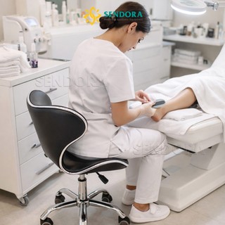 Ghế xoay spa có tựa lưng, có bánh xe, Ghế ngồi spa xoay 360 độ thiết kế yên ngựa cao cấp HMBS-7080