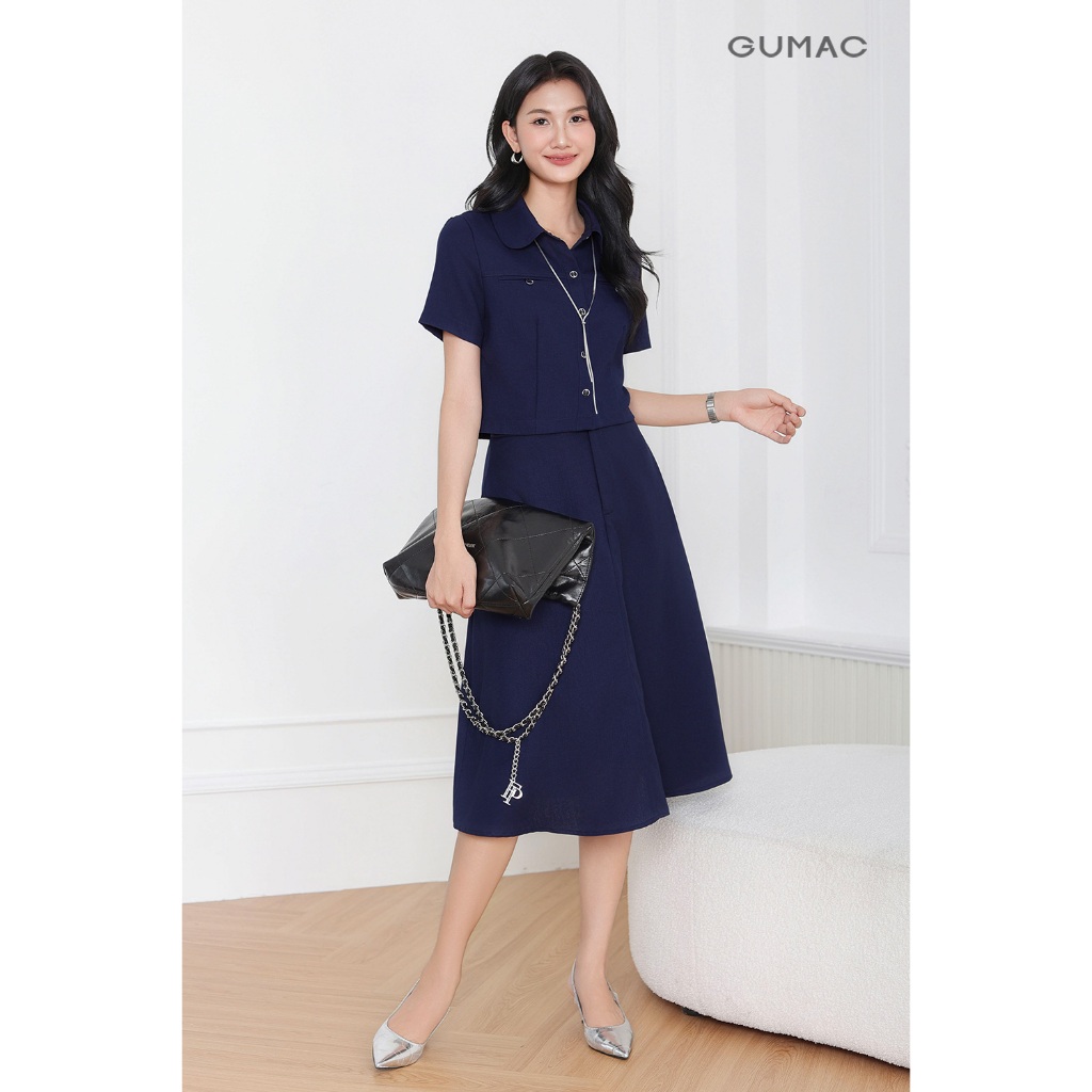 Set Lẻ Áo Kiểu Nữ GUMAC Form Lửng Cổ Lá Sen Cách Điệu AF04012 - Chân Váy A Xòe Có Túi Thanh Lịch VF04013