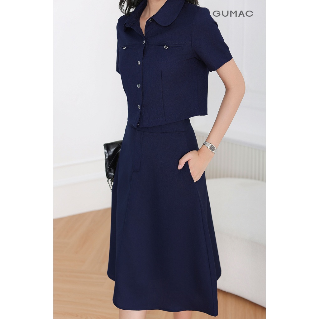 Set Lẻ Áo Kiểu Nữ GUMAC Form Lửng Cổ Lá Sen Cách Điệu AF04012 - Chân Váy A Xòe Có Túi Thanh Lịch VF04013