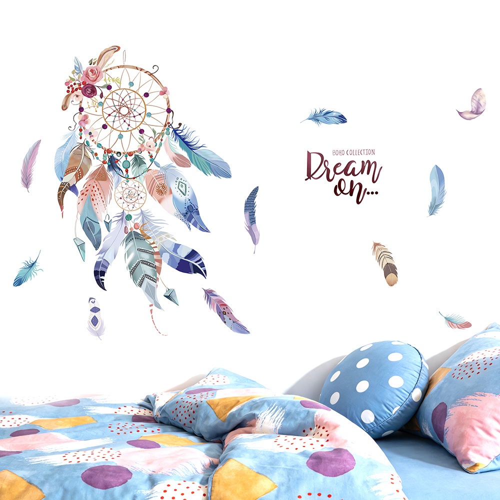 Decal Dán Tường Dreamcatcher Lông Vũ Có Keo Sẵn 100x63cm - Trang Trí Phòng Ngủ Phòng Khách