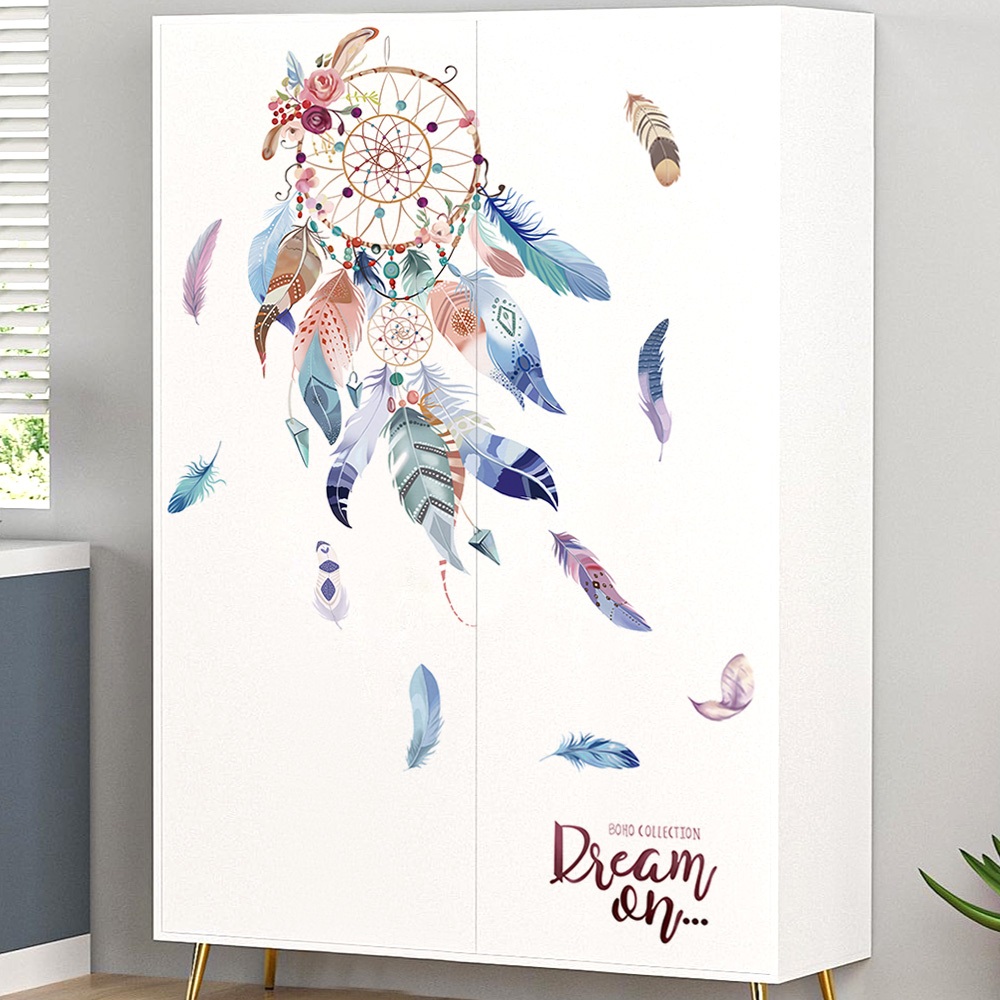 Decal Dán Tường Dreamcatcher Lông Vũ Có Keo Sẵn 100x63cm - Trang Trí Phòng Ngủ Phòng Khách