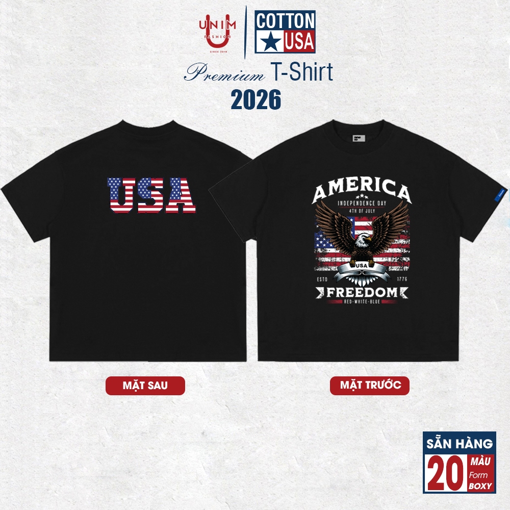 Áo Thun Cờ Mỹ USA Form Áo Boxy Nam Nữ Cổ Tròn Unim Store Hot Trend Vải Cotton 250gsm ATM