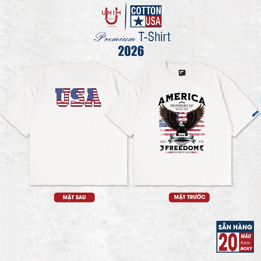 Áo Thun Cờ Mỹ USA Form Áo Boxy Nam Nữ Cổ Tròn Unim Store Hot Trend Vải Cotton 250gsm ATM