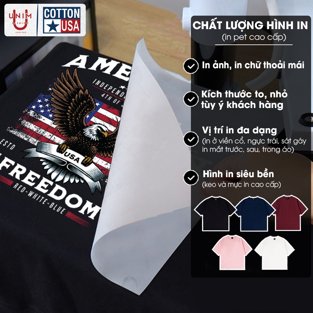 Áo Thun Cờ Mỹ USA Form Áo Boxy Nam Nữ Cổ Tròn Unim Store Hot Trend Vải Cotton 250gsm ATM