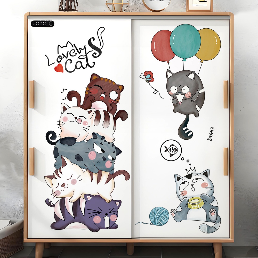 Decal Dán Tường Những Chú Mèo Tinh Nghịch Có Keo Sẵn 107x142cm - Trang Trí Phòng Ngủ Trẻ Em
