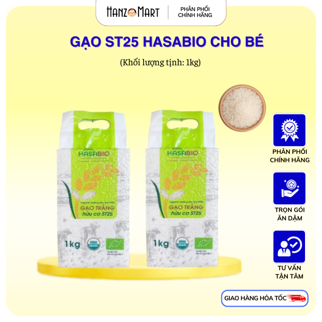 Gạo hữu cơ HASA BIO, Gạo Trắng ST25 thơm ngon 1kg
