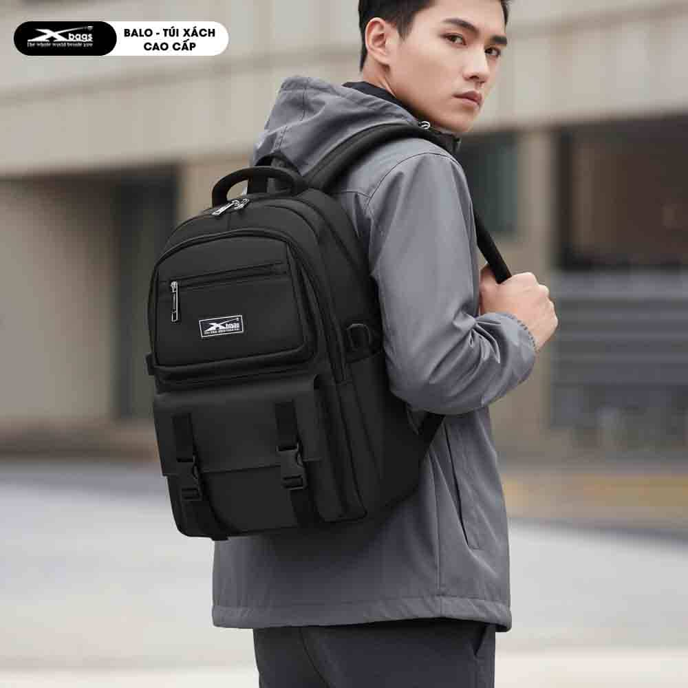 Balo Nam Nữ Thời Trang Xbags Xb3203 Black Blue Chống Nước, Siêu Nhẹ, Cá Tính Trẻ Trung, Đựng Laptop 15.6 Inch!