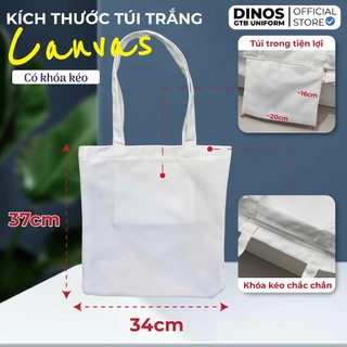 Túi Canvas Trơn DINOS GTB Màu Trắng Kem – In Thêu Theo Yêu Cầu Thời Trang, Làm Quà Tặng