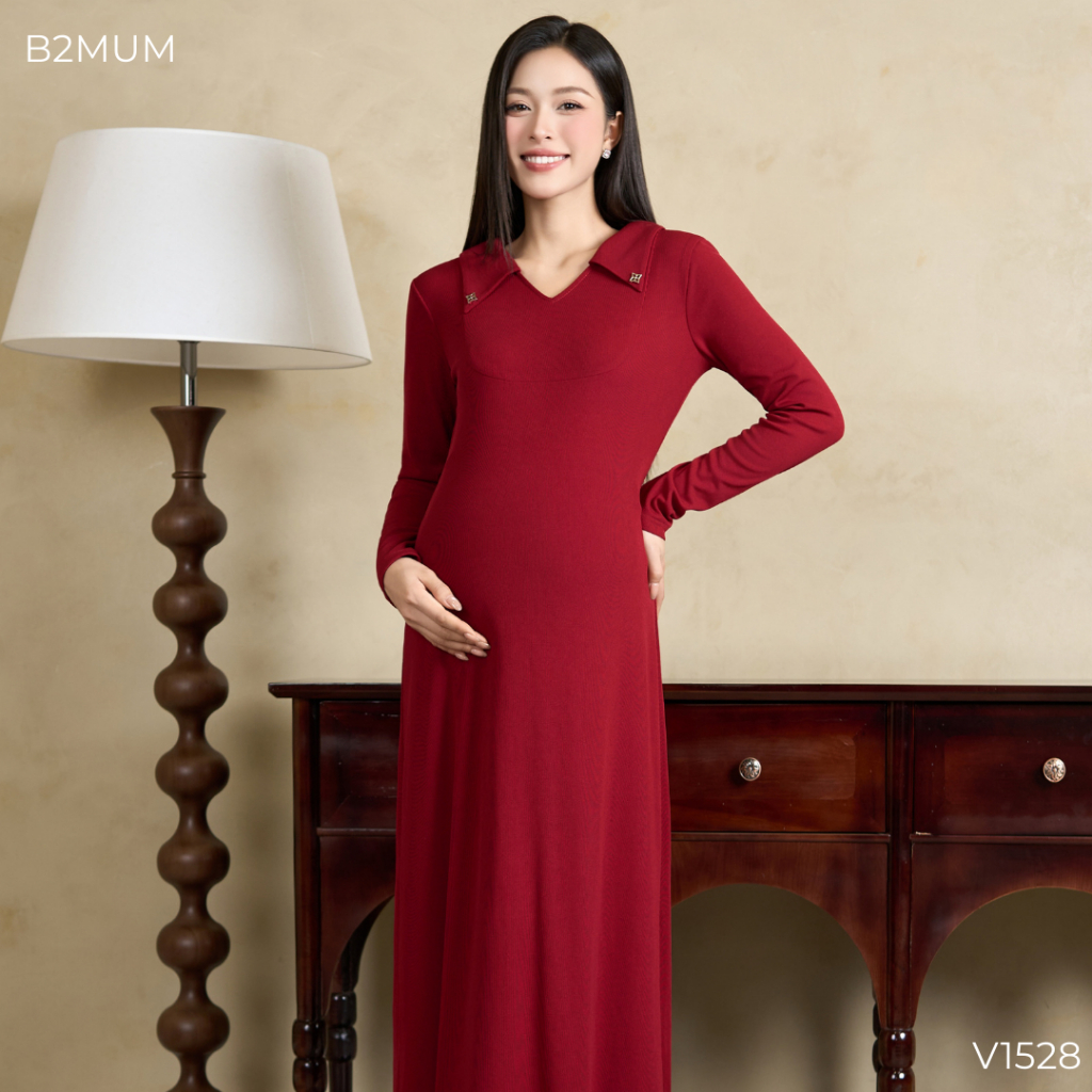 Váy len ĐỎ dài, form ôm dáng, mặc ĐI TIỆC, ĐI LÀM, ĐI CHƠI cả khi bầu và không bầu V1528 B2MUM