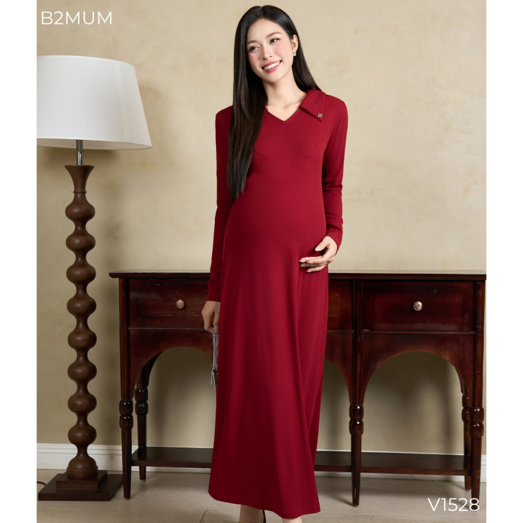 Váy len ĐỎ dài, form ôm dáng, mặc ĐI TIỆC, ĐI LÀM, ĐI CHƠI cả khi bầu và không bầu V1528 B2MUM