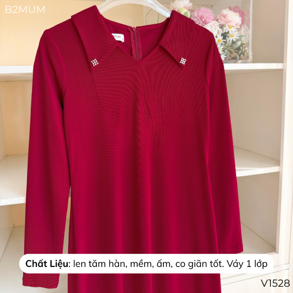 Váy len ĐỎ dài, form ôm dáng, mặc ĐI TIỆC, ĐI LÀM, ĐI CHƠI cả khi bầu và không bầu V1528 B2MUM