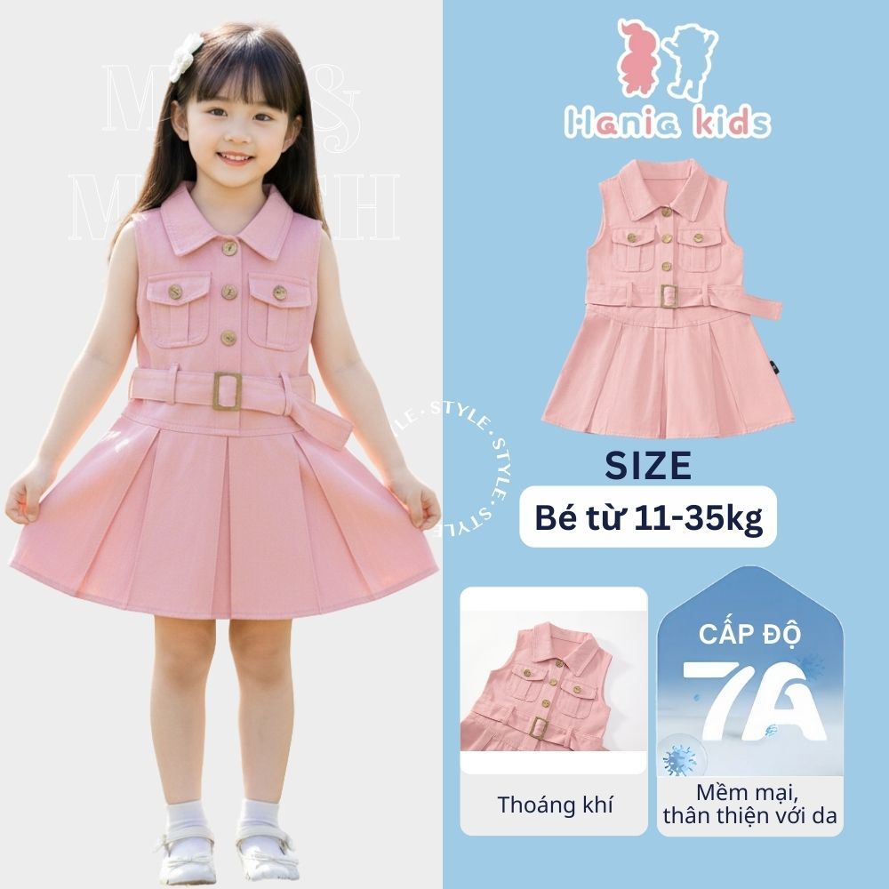 Váy Cho Bé Gái HANIA KIDS, Váy Sát Nách Kèm Thắt Đai Lưng Phong Cách Tiểu chất Liệu Jean Mềm Mại