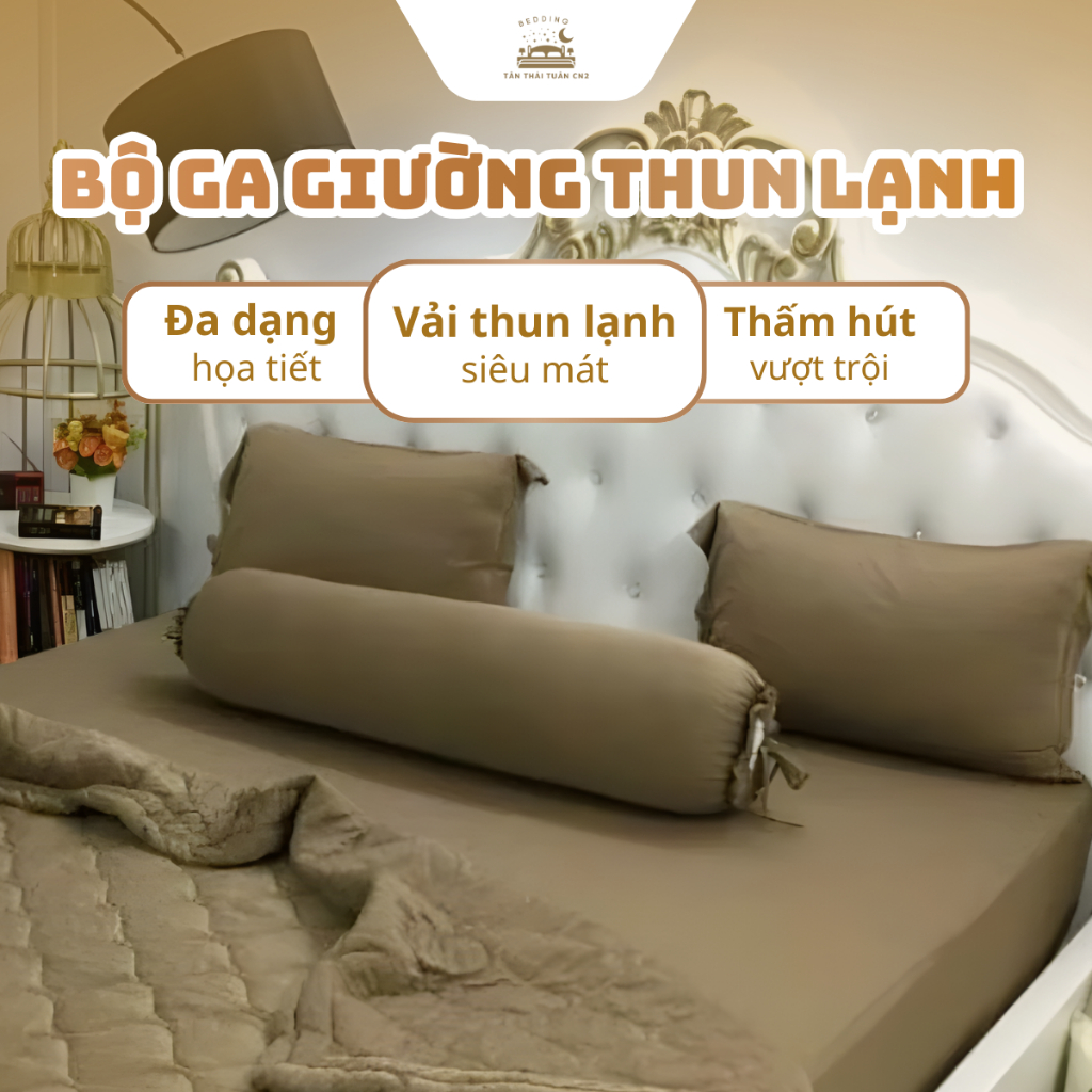 Bộ ga giường thun lạnh cao cấp thun silk 4 món màu xám chì co giãn bốn chiều mát lạnh dễ chịu