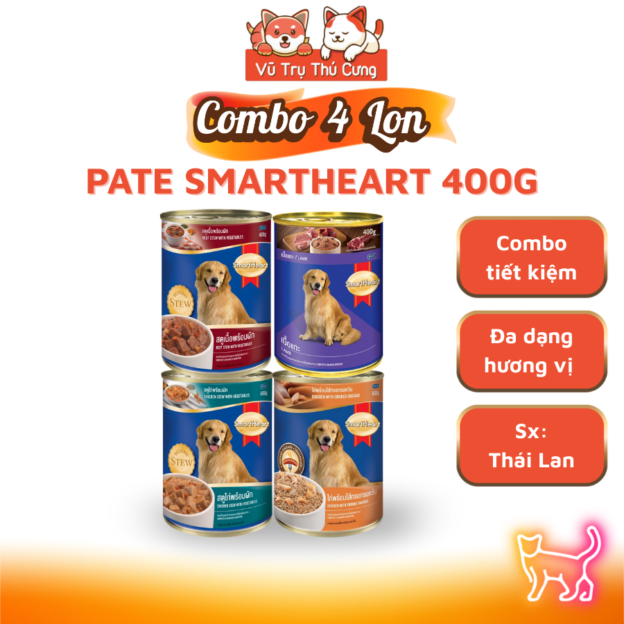 Combo 4 Lon Pate Smartheart Thái Lan Cho Chó 400g