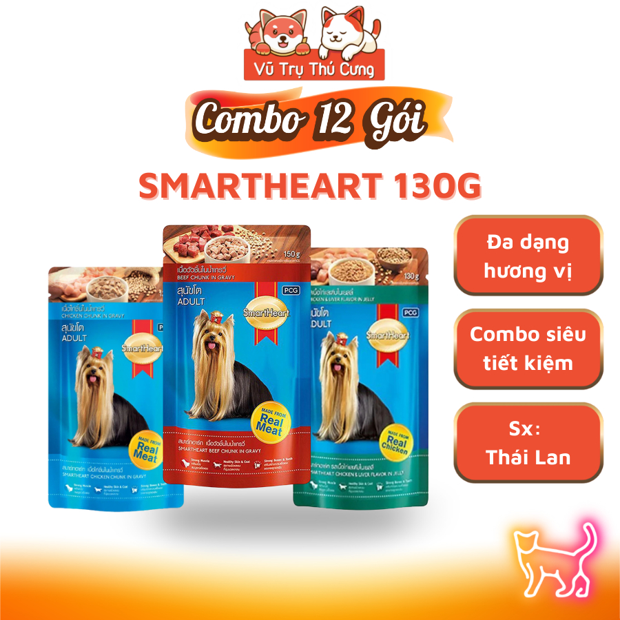 Combo 12 gói Pate Smartheart cho Chó trưởng thành, Chó con 130g