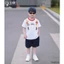 Bộ cotton cộc tay hoạ tiết happy holiday bé trai, set bộ cộc tay áo cotton quần giả bò cho bé t1125b03