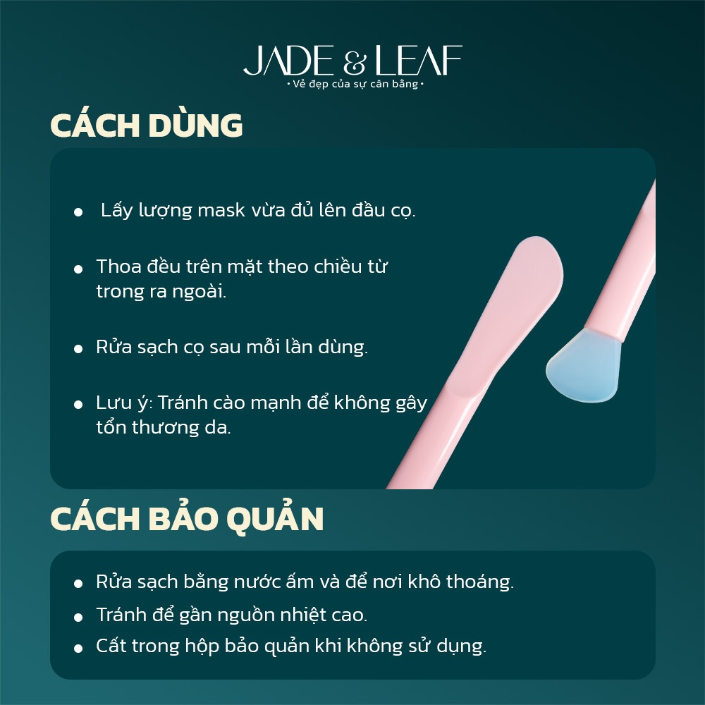 Cọ Đắp Mặt Nạ Jade&Leaf, Quét Mask Lấy Kem 2 Đầu Thông Minh Chất Liệu Silicon Màu Hồng Siêu Xinh
