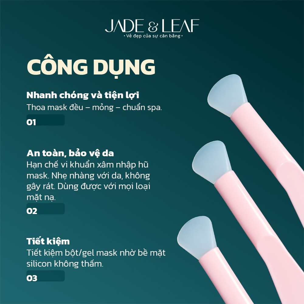 Cọ Đắp Mặt Nạ Jade&Leaf, Quét Mask Lấy Kem 2 Đầu Thông Minh Chất Liệu Silicon Màu Hồng Siêu Xinh